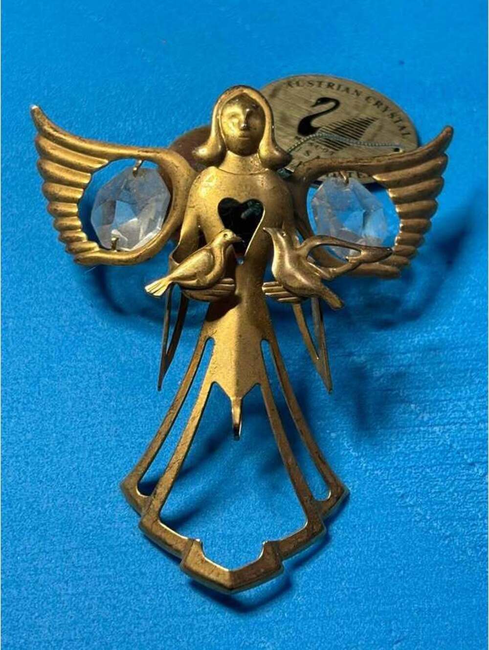 Vintage 1996 Mascot 24k Gold Plated Angel Ornament with Austrian Crystals